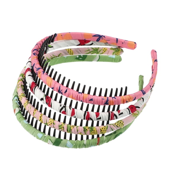 Unique Bargains 4pcs Teeth Comb Floral Pattern Headbands Tooth Comb Hair Hoop for Women Light Pink Green Deep Pink Red