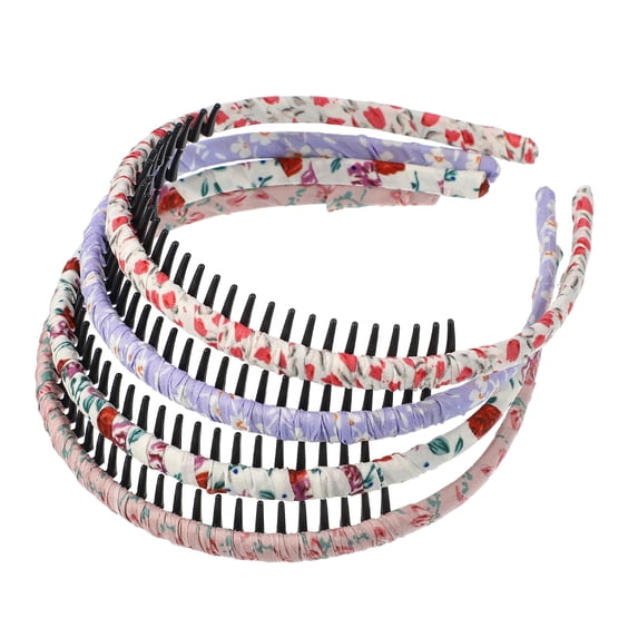 Unique Bargains 4pcs Teeth Comb Floral Pattern Headbands Tooth Comb Hair Hoop for Women Red Purple White Pink