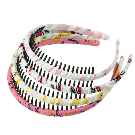 Unique Bargains 4pcs Teeth Comb Floral Pattern Headbands Tooth Comb Hair Hoop for Women Yellow Red Deep Pink White
