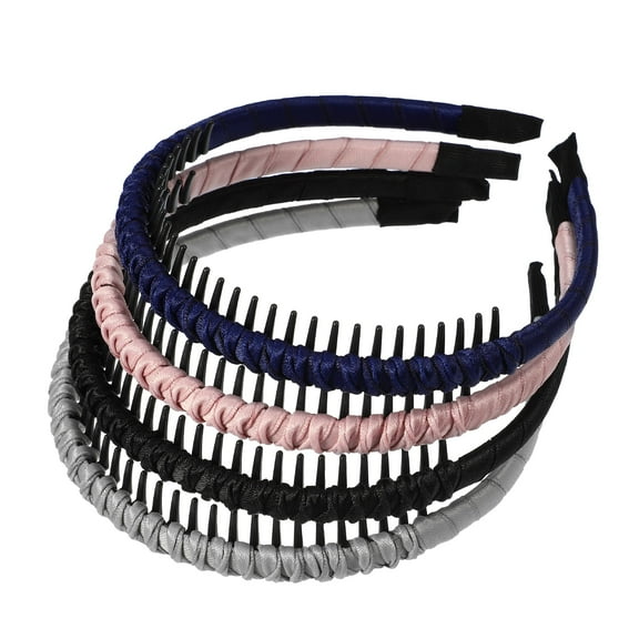 Unique Bargains 4pcs Teeth Comb Headband Tooth Comb Hair Hoop for Women Pink Black Deep Blue Gray