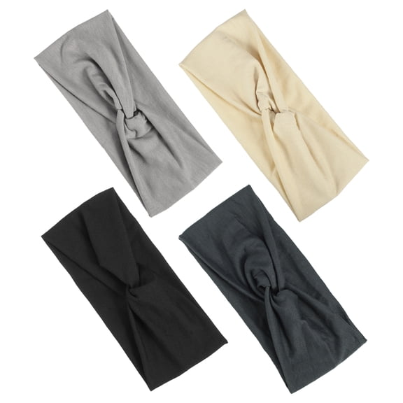 Unique Bargains 4pcs Wide Headbands Twisted Knot Wide Headbands Elastic Headbands for Women Black Light Gray Khaki Gray