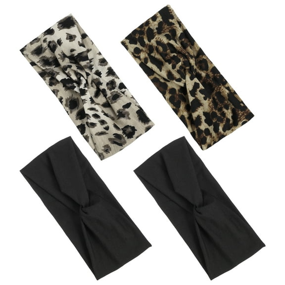 Unique Bargains 4pcs Wide Headbands Twisted Knot Wide Headbands Elastic Non-Slip Headbands for Women Black White Yellow