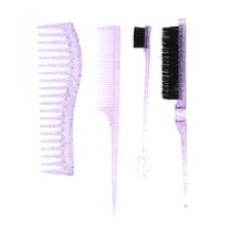 Unique Bargains 4pcs Women Durable Clear Rat Tail Comb for Curly Straight Wavy Wet Thin Hair ABS Purple