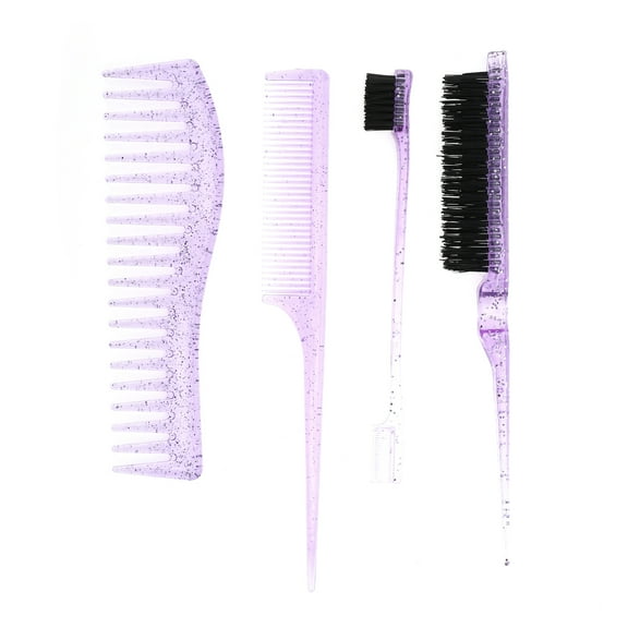 Unique Bargains 4pcs Women Durable Clear Rat Tail Comb for Curly Straight Wavy Wet Thin Hair ABS Purple