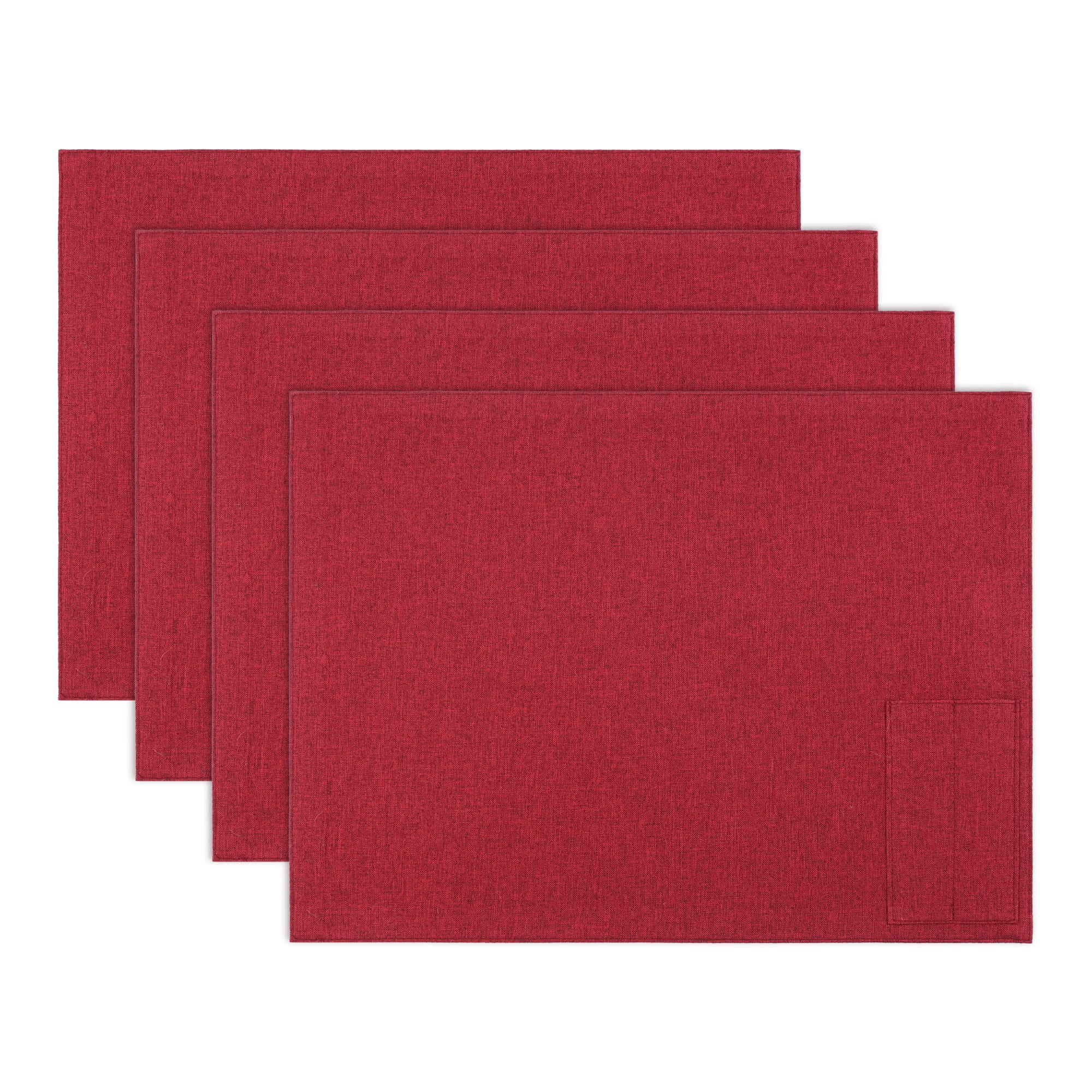 Unique Bargains 4pcsWashable Cotton Linen Placemats Red 17.7"x13"