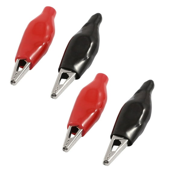 Unique Bargains 4x Plastic Black Red Insulating Covered Alligator Clips 38mm Length