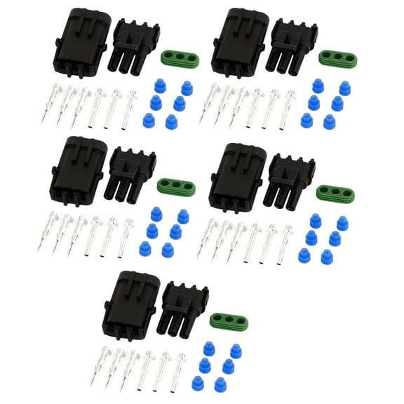 Unique Bargains 5 Kits 3 Pin Weather Proof 3 Way Connector Car ATV UTV RV for 2.5mm Terminal