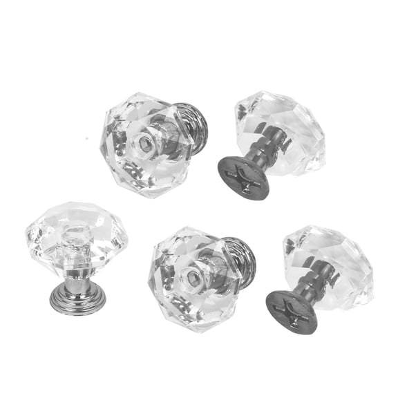 Unique Bargains 5-Pack Crystal Drawer Cabinet Knob Clear and Silver Tone Finish