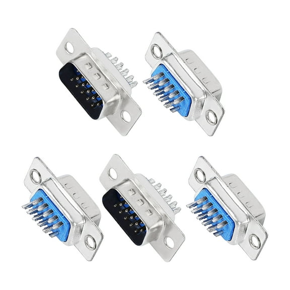 Unique Bargains 5 Pack Soldering 3 Row DB15 15 Pin D-Sub Connector Male VGA Adapter