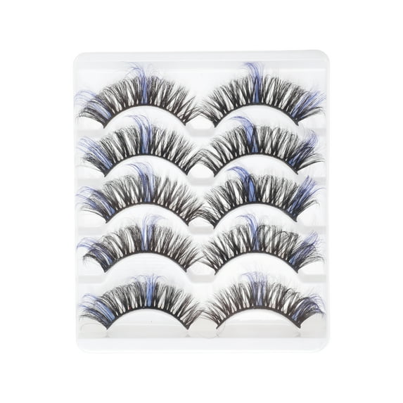 Unique Bargains 5 Pair 3D Curly Mix Color False Eyelashes for Makeup Blue