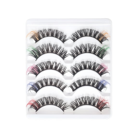 Unique Bargains 5 Pair 3D Curly Mix Color False Eyelashes for Makeup Colorful