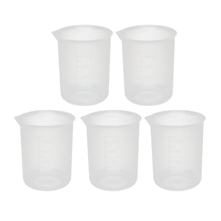 Unique Bargains 5 Pcs 250mL Laboratory Transparent Plastic Liquid Container Measuring Cup Beaker