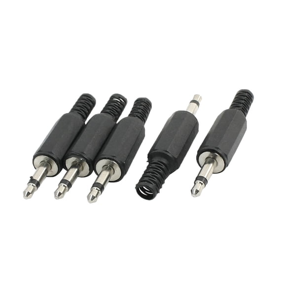 Unique Bargains 5 Pcs 3.5mm Mono Audio Jack Male Plug Connector for MP3 Headphone Earphone Black