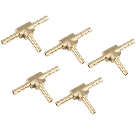 Unique Bargains 5 Pcs 4mm Brass Barb Hose Fitting Connector Tee Shape 3 Way Universal Car