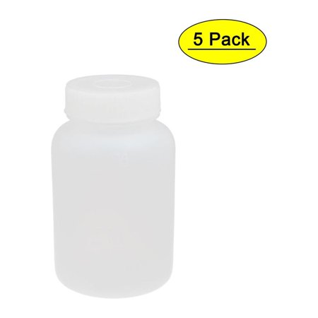Unique Bargains 5 Pcs 60ml HDPE Plastic Screw Cap Wide Mouth Reagent Storage Bottle Clear White