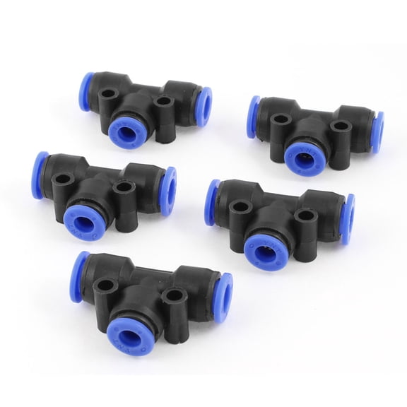 Unique Bargains 5 Pcs 8mm to 8mm Air Piping T Joint Push In Fittings Blue Black