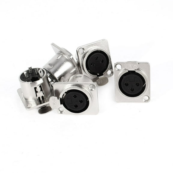 Unique Bargains 5 Pcs Audio Studio 3-Pins XLR Female Panel Mount Chassis Connector Adapter  Silver Tone