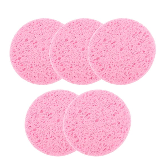 Unique Bargains 5 Pcs Compressed Facial Sponge Reusable Round Reusable Cleansing Puff Pink