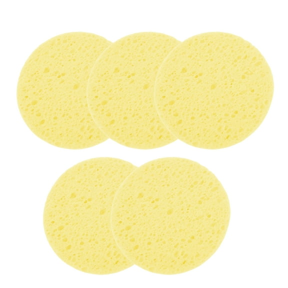 Unique Bargains 5 Pcs Compressed Facial Sponge Reusable Round Reusable Cleansing Puff Yellow