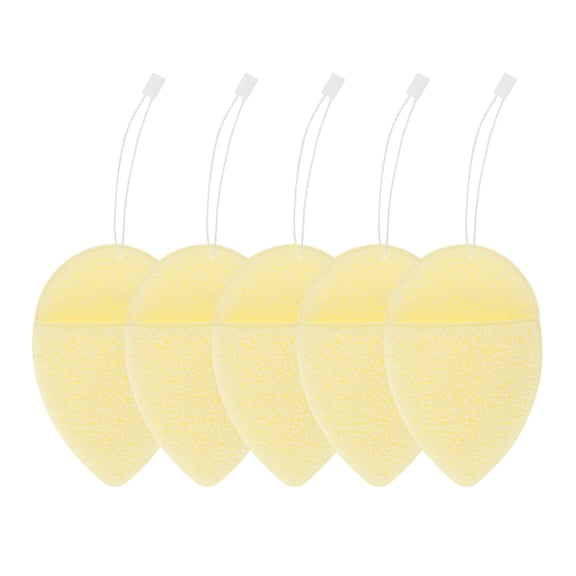Unique Bargains 5 Pcs Compressed Facial Sponge Teardrop-shaped Reusable Cleansing Puff Yellow