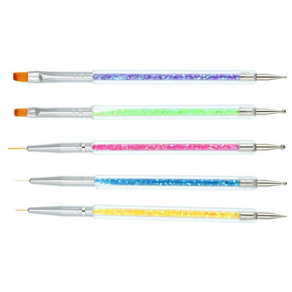 Unique Bargains 5 Pcs Double Ended Nail Art Brushes Kit Bling Handle Including Nail Liner Brush and Nail Dotting Pens