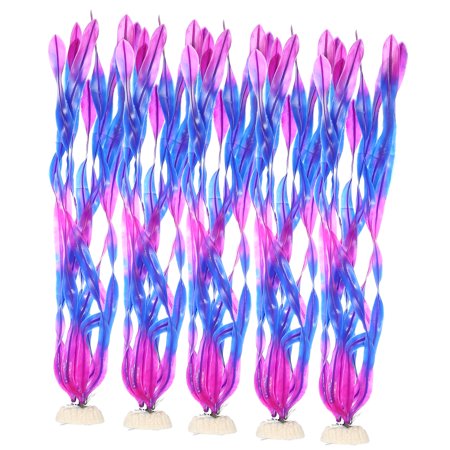 Unique Bargains 5 Pcs Fish Tank Aquarium Decorations Artificial Plants Plastic Artificial Water Plants Grass Purple 36cm
