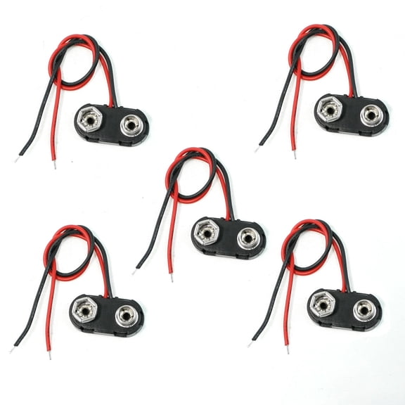 Unique Bargains 5 Pcs I Type 9V Battery Clip Connector Cable Cord Black