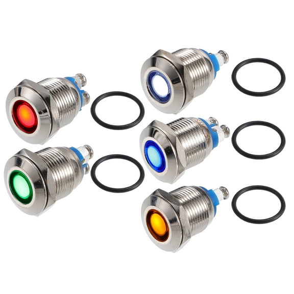 Unique Bargains 5Pcs LED Indicator Light 12mm 12V Shell Waterproof Pilot  Dash Signal Lamp Interior Multicolored