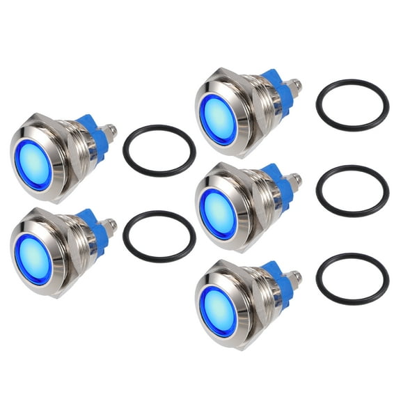 Unique Bargains 5 Pcs LED Indicator Light 16mm 12V Metal Shell Waterproof Pilot Dash Signal Lamp Interior Blue