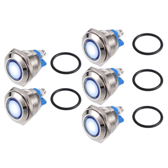 Unique Bargains 5 Pcs LED Indicator Light 16mm 12V Metal Shell Waterproof Pilot Dash Signal Lamp Interior White