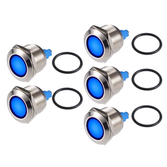 Unique Bargains 5 Pcs LED Indicator Light 19mm 12V Metal Shell Waterproof Pilot  Dash Signal Lamp Interior Blue