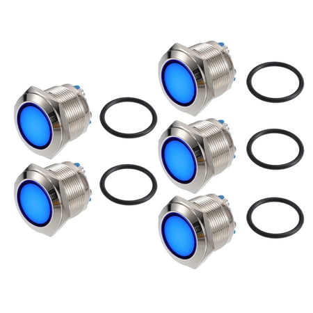 Unique Bargains 5 Pcs LED Indicator Light 22mm 12V Metal Shell Waterproof Pilot Dash Signal Lamp Interior Blue