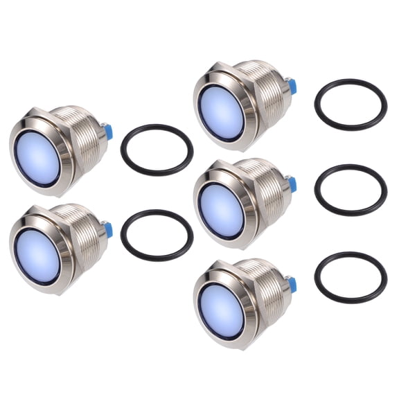 Unique Bargains 5 Pcs LED Indicator Light 22mm 12V Metal Shell Waterproof Pilot  Dash Signal Lamp Interior White