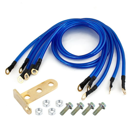 Unique Bargains 5 Pcs Low Resistance Grounding Wire Battery Cable Kit Blue for Car Electrombile