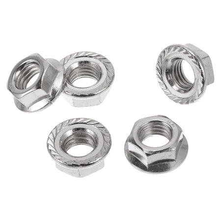 Unique Bargains 5 Pcs M12 Car Flange Nuts Carbon Steel Girded Hex Lock Flange Nuts Non-Slip Lock Flange Silver Tone White for Car Motorcycle