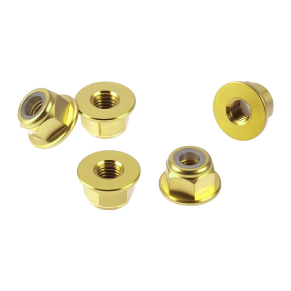 Unique Bargains 5 Pcs M3*0.5 Car Flange Nuts Copper,Plastic Rubber Ring Flat Hex Lock Flange Nuts Non-Slip Lock Flange Gold Tone Rubber Ring 5.5mm/0.22"