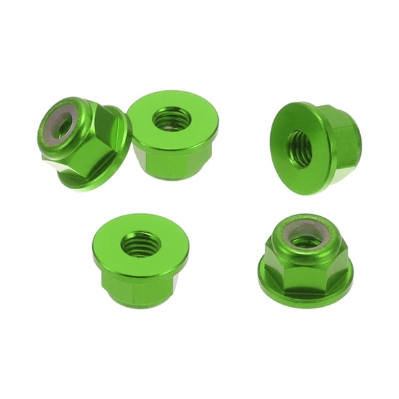 Unique Bargains 5 Pcs M3 Car Flange Nuts Aluminum Alloy,Plastic Rubber Ring Flat Hex Lock Flange Nuts Non-Slip Lock Flange Green Rubber Ring 4.5mm/0.18"