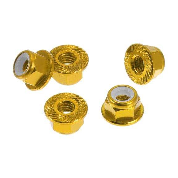 Unique Bargains 5 Pcs M4*0.7 Car Flange Nuts Aluminum alloy,Plastic Rubber Ring Embossed Hex Thread Gold Tone Rubber Ring 5.5mm/0.22"