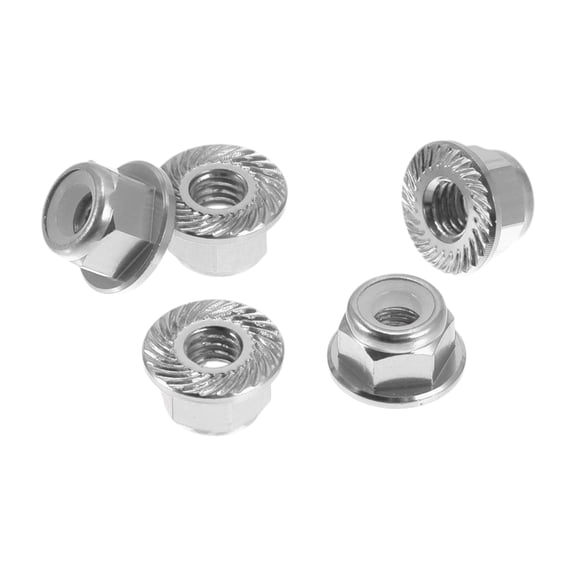 Unique Bargains 5 Pcs M4*0.7 Car Flange Nuts Aluminum alloy,Plastic Rubber Ring Embossed Hex Thread Silver Tone Rubber Ring 5.5mm/0.22"