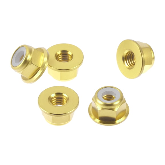 Unique Bargains 5 Pcs M4*0.7 Car Flange Nuts Copper,Plastic Rubber Ring Flat Hex Lock Flange Nuts Non-Slip Lock Flange Gold Tone Rubber Ring 6mm/0.24"