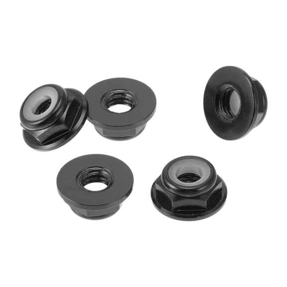 Unique Bargains 5 Pcs M4 Car Flange Nuts Aluminum Alloy Flat Hex Reverse Thread Lock Flange Nuts Non-Slip Lock Flange Black 4mm/0.16"
