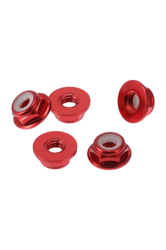 5 Pcs M4 Car Flange Nuts Aluminum Alloy Flat Hex Reverse Thread Lock Flange Nuts Non-Slip Lock Flange Deep Red 4mm/0.16"
