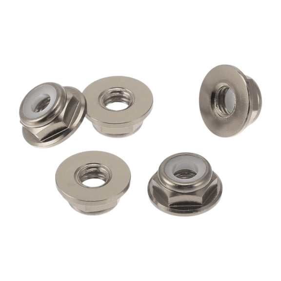 Unique Bargains 5 Pcs M4 Car Flange Nuts Aluminum Alloy Flat Hex Reverse Thread Lock Flange Nuts Non-Slip Lock Flange Titanium Tone Gray 4mm/0.16"