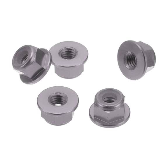 Unique Bargains 5 Pcs M4 Car Flange Nuts Aluminum Alloy,Plastic Rubber Ring Flat Hex Lock Flange Nuts Non-Slip Lock Flange Titanium Tone Gray Rubber Ring 5.4mm/0.21"