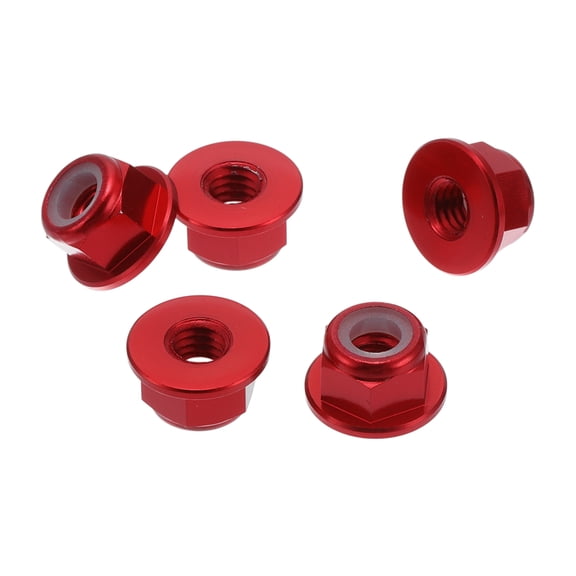 Unique Bargains 5 Pcs M4 Car Flange Nuts Aluminum Alloy,Plastic Rubber Ring Flat Hex Lock Flange Nuts Non-Slip Lock Flange Wine Red Rubber Ring 5.4mm/0.21"