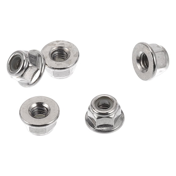 Unique Bargains 5 Pcs M4 Car Flange Nuts Nickel Plating,Nylon Rubber Ring Flat Hex Lock Flange Nuts Non-Slip Lock Flange Rubber Ring for Car Motorcycle