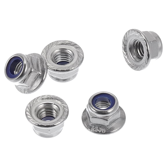 Unique Bargains 5 Pcs M5*0.8 Car Flange Nuts 304 Stainless Steel,Nylon Rubber Ring Girded Hex Lock Flange Nuts Non-Slip Lock Flange Rubber Ring for Car Motorcycle