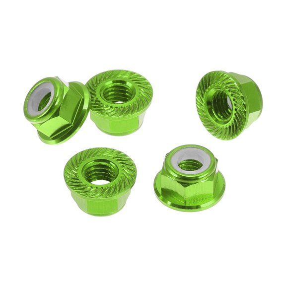 Unique Bargains 5 Pcs M5*0.8 Car Flange Nuts Aluminum alloy,Plastic Rubber Ring Embossed Hex Thread Green Rubber Ring 6mm/0.24"