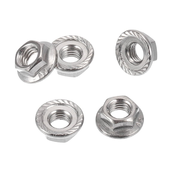Unique Bargains 5 Pcs M5*1 Car Flange Nuts 304 Stainless Steel Girded Hex Reverse Thread Lock Flange Nuts Non-Slip Lock Flange Silver Tone for Car Motorcycle