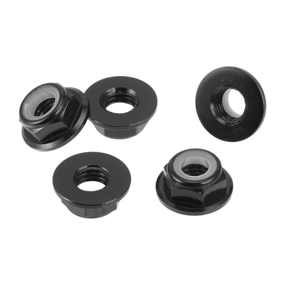 Unique Bargains 5 Pcs M5 Car Flange Nuts Aluminum Alloy Flat Hex Reverse Thread Lock Flange Nuts Non-Slip Lock Flange Black 4.5mm/0.18"